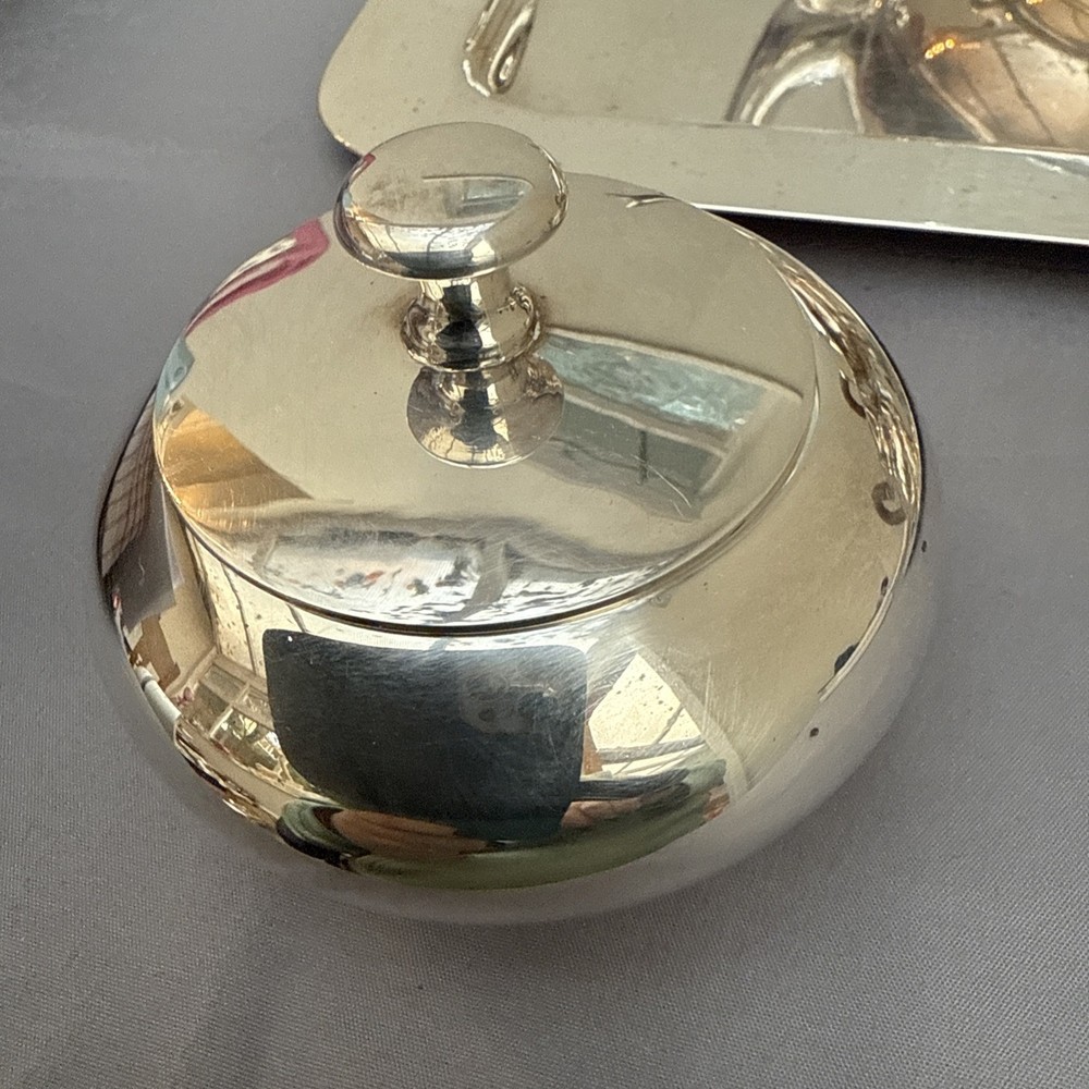 L'ecuyer France Silverplate Vintage Tea Pot, Sugar Bowl, Jub & Tray Set. (B55)