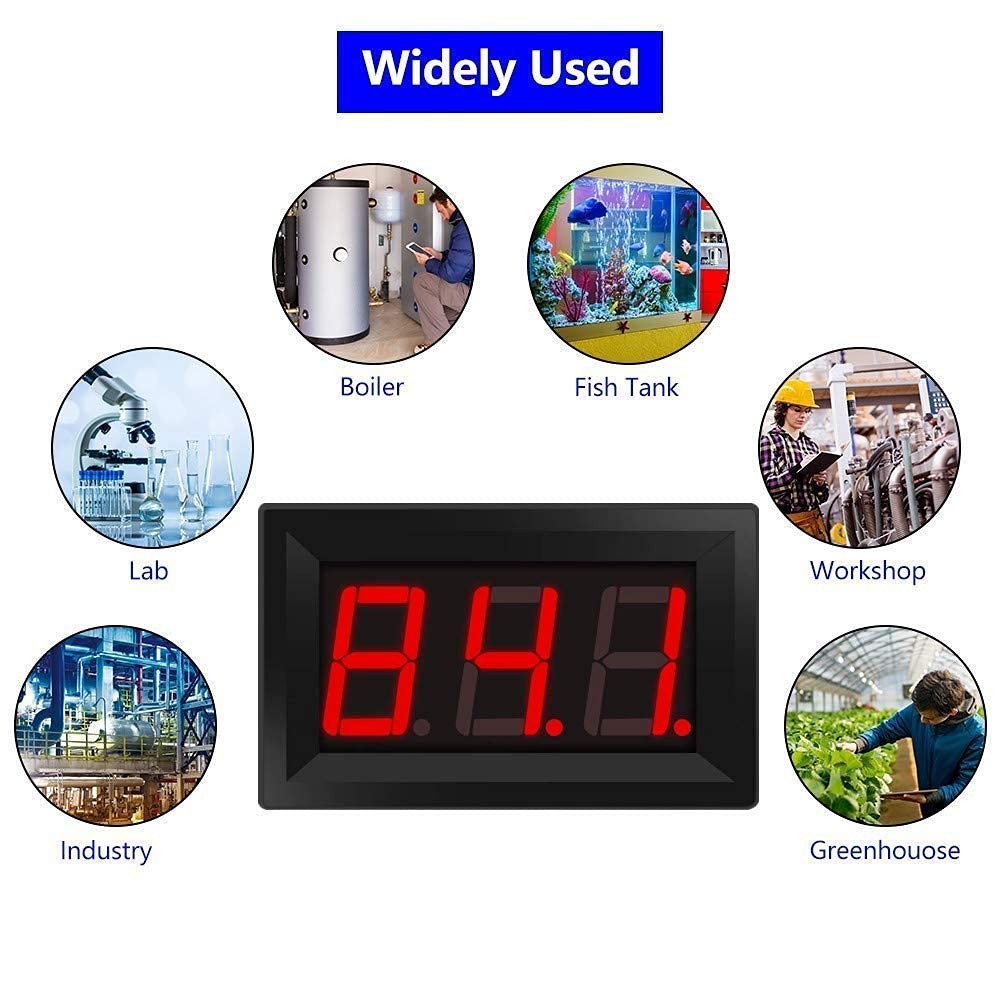 12V Red Fahrenheit Digital Temperature Meter -76F~999F LED Display with Indus
