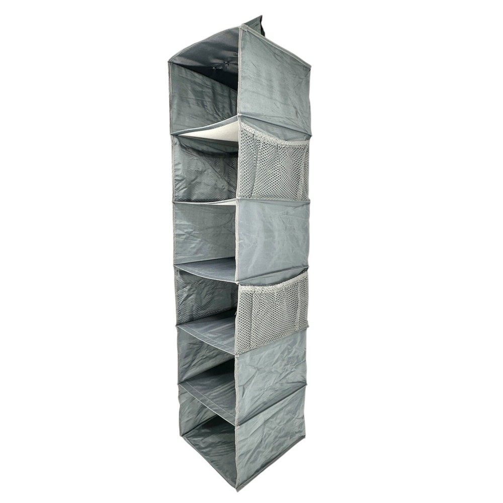 Hanging Closet Organizer Side Mesh Pockets Storage Gray Foldable & Collapsible