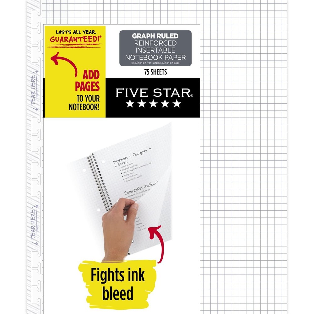 Five Star Loose Leaf Paper, Graph Ruled Insertable Notebook & 1 Pack, White