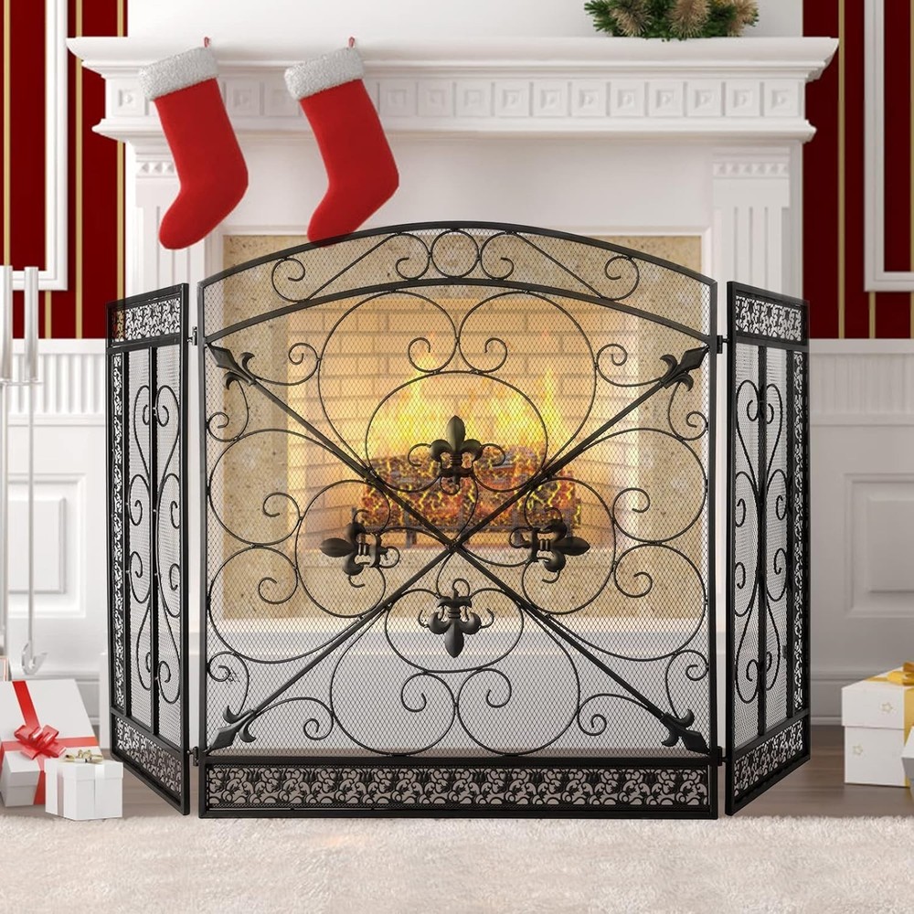 Fireplace Screen 3 Panel Cover Stand Alone Unit for Flexible Placement and Use