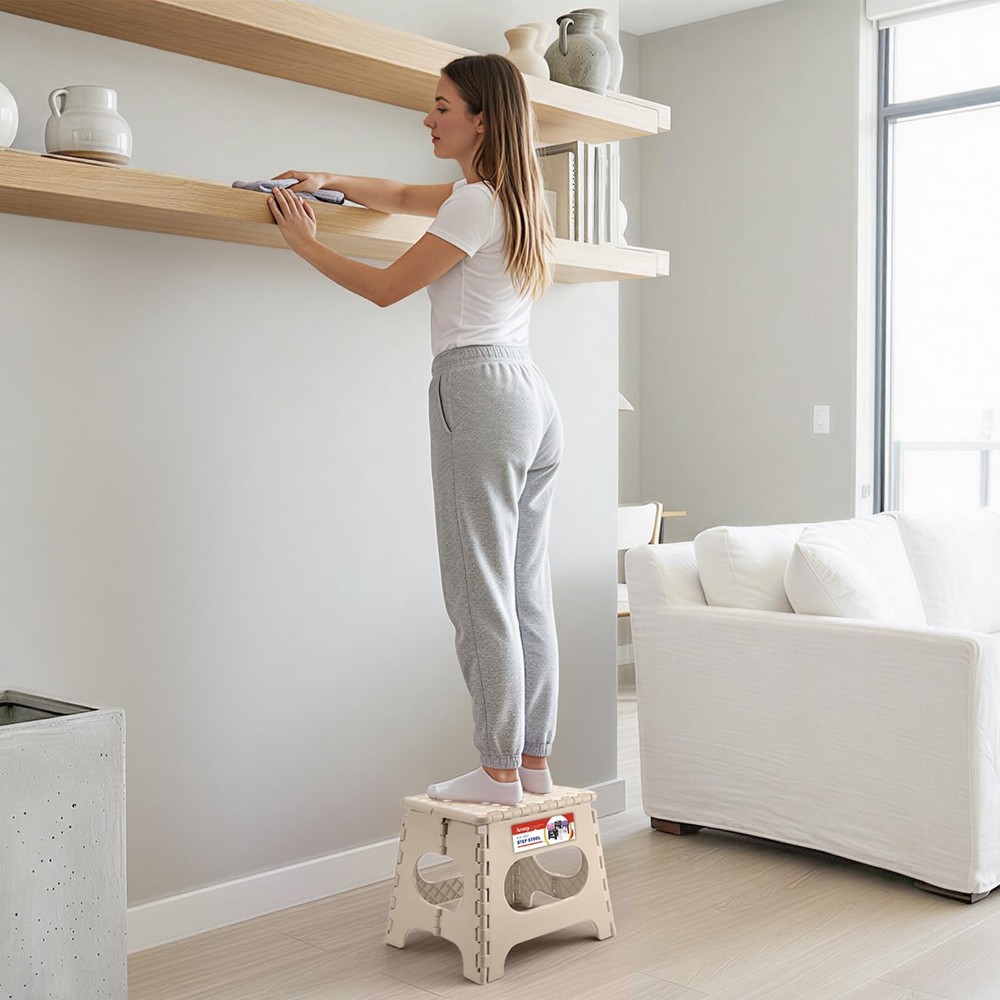 Folding Step Stool 11 Inch, Sturdy Plastic Foldable Step Stool for Kids & Adu...