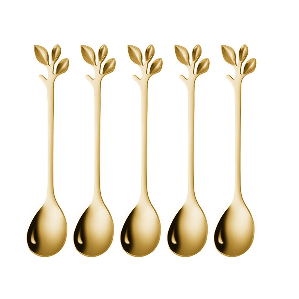 5pcs Stainless Steel Spoon Branches Leaf Spoon For Kitchen Tableware Ornament