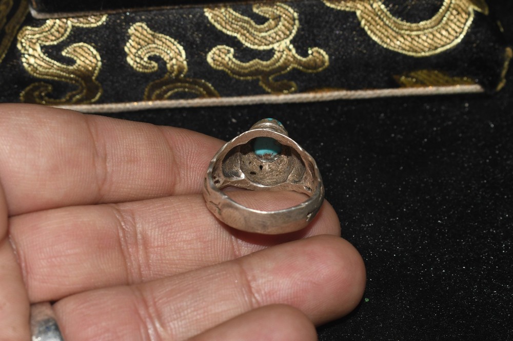 Authentic Antique Old Solid Silver ring with Turquoise Stone Bezel