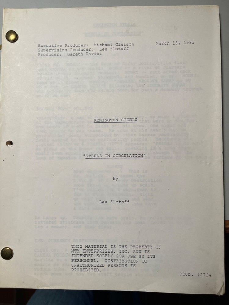 Remington Steele original television series script - "Steele in Circulation"
