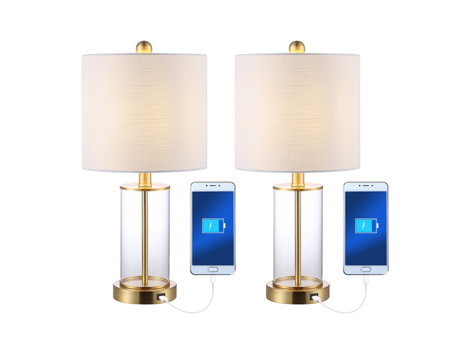 Jonathan Y Abner Glass Modern Contemporary USB Charging LED Table Lamp 2PCS GOLD
