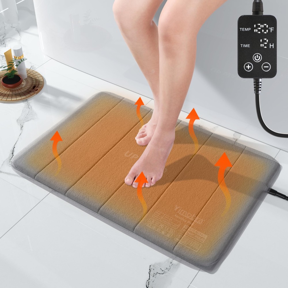 Yimobra Heating Pad for Bathroom Rugs, with Memory Function, 25"x17.5", Grey