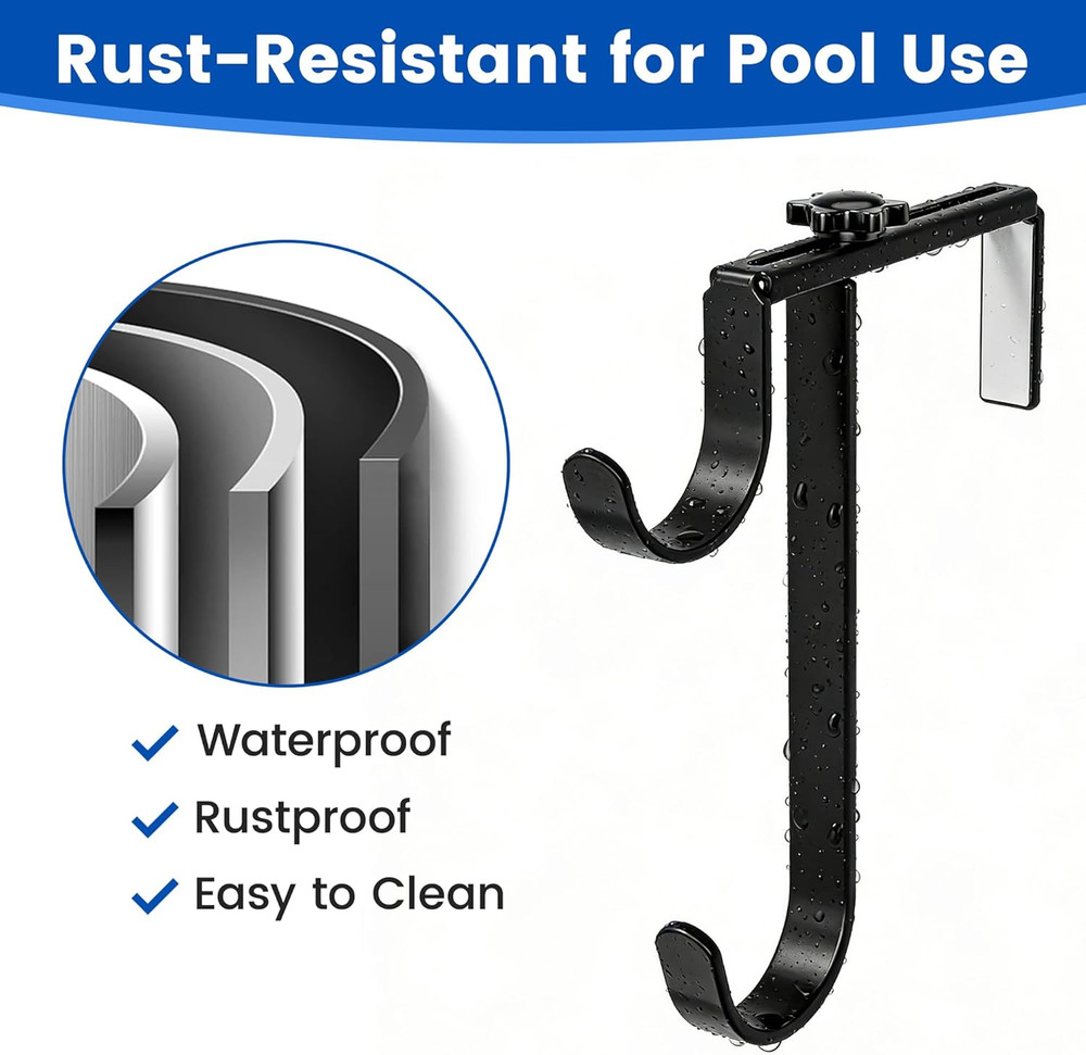 2Pcs Double Pool Pole Hooks, Adjustable Thickened Panel Pool Fence Equipment Hoo