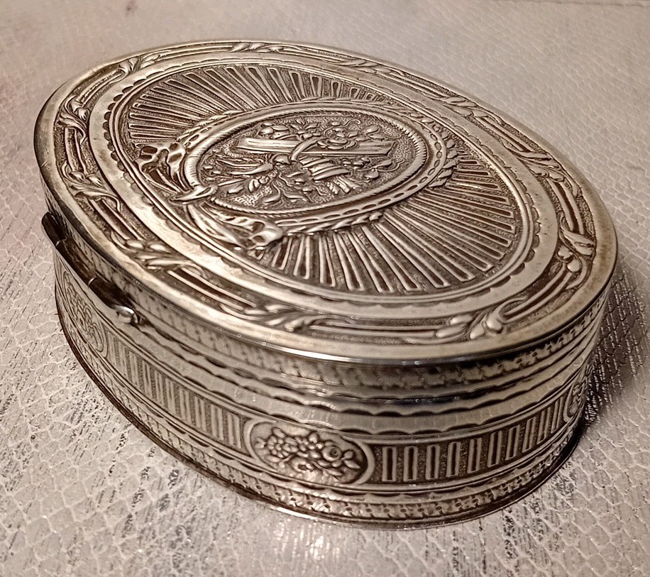 Solid Silver Large Table Snuff Box Circa 1890 in the Louis XVI Style.