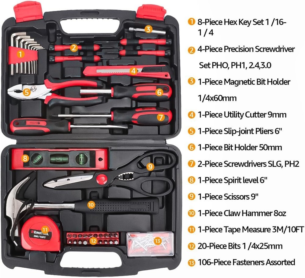149 Pieces Basic Home Repair Tool Set - General Household with Plastic Toolbox