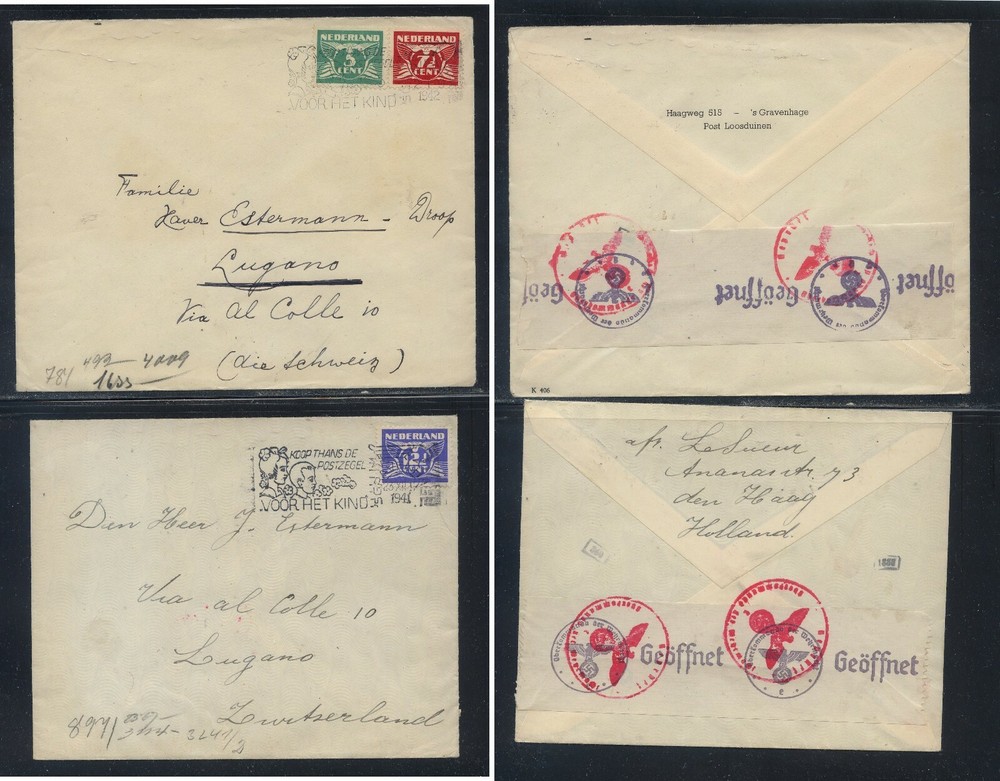 Netherlands   2  nice German censor covers  to  Switzerland