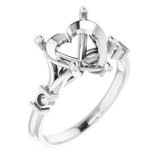 925 Sterling Silver Semi Mount Ring Setting Heart 10mm Blank Ring Mounting