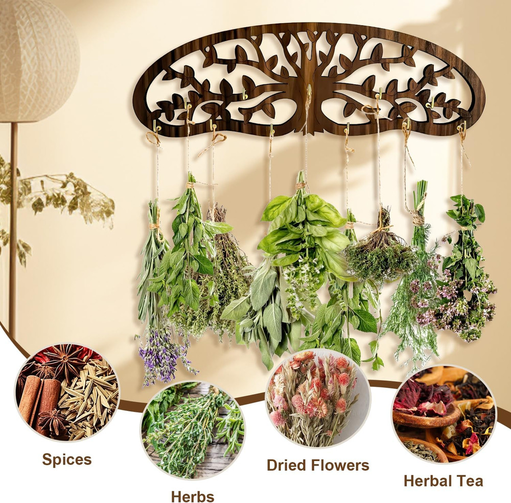 Herb Drying Rack - Wall Mounted Tree Design Holds 11 Bouquets, Space Saving K...