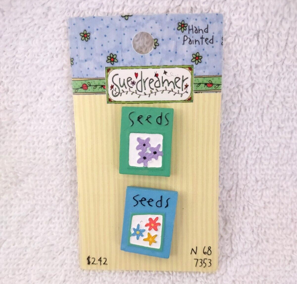Sue Dreamer Seed Packet Buttons Hand Painted