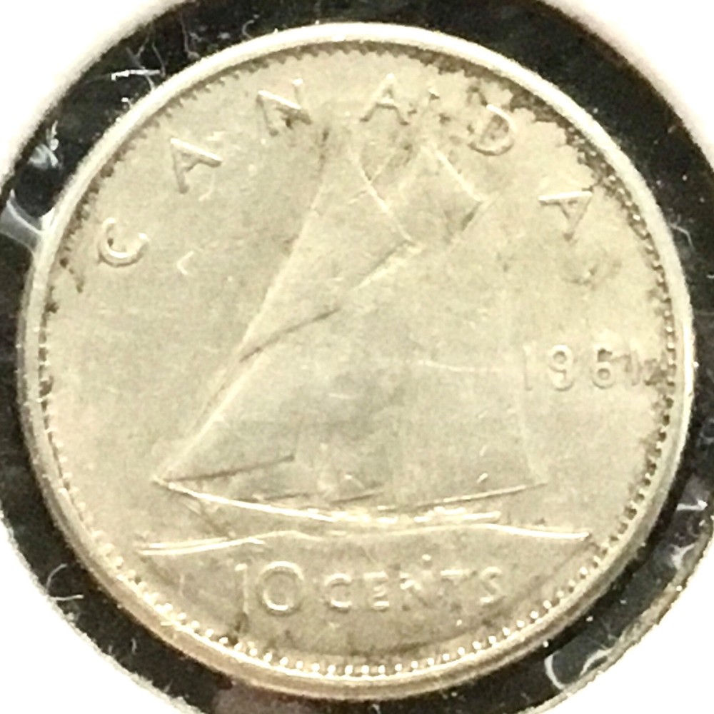 1961 Canada 10 Cents 80% Silver KM #51