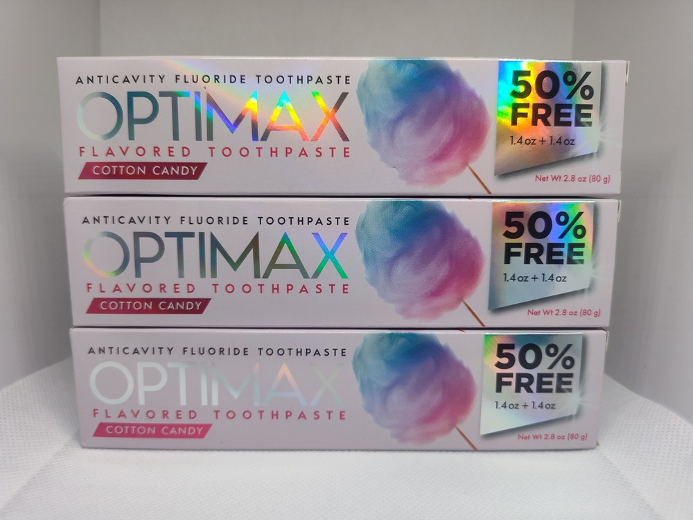 4x Optimax Anticavity Fluoride Toothpaste Cotton Candy Flavored 2.8oz
