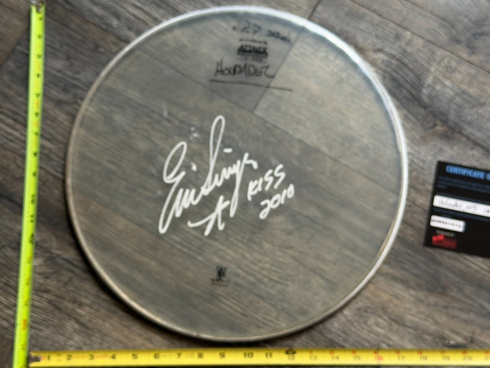 KISS Drumhead ERIC SINGER Concert Used Signed Autograph CoA 16" NJ 2010 Tour
