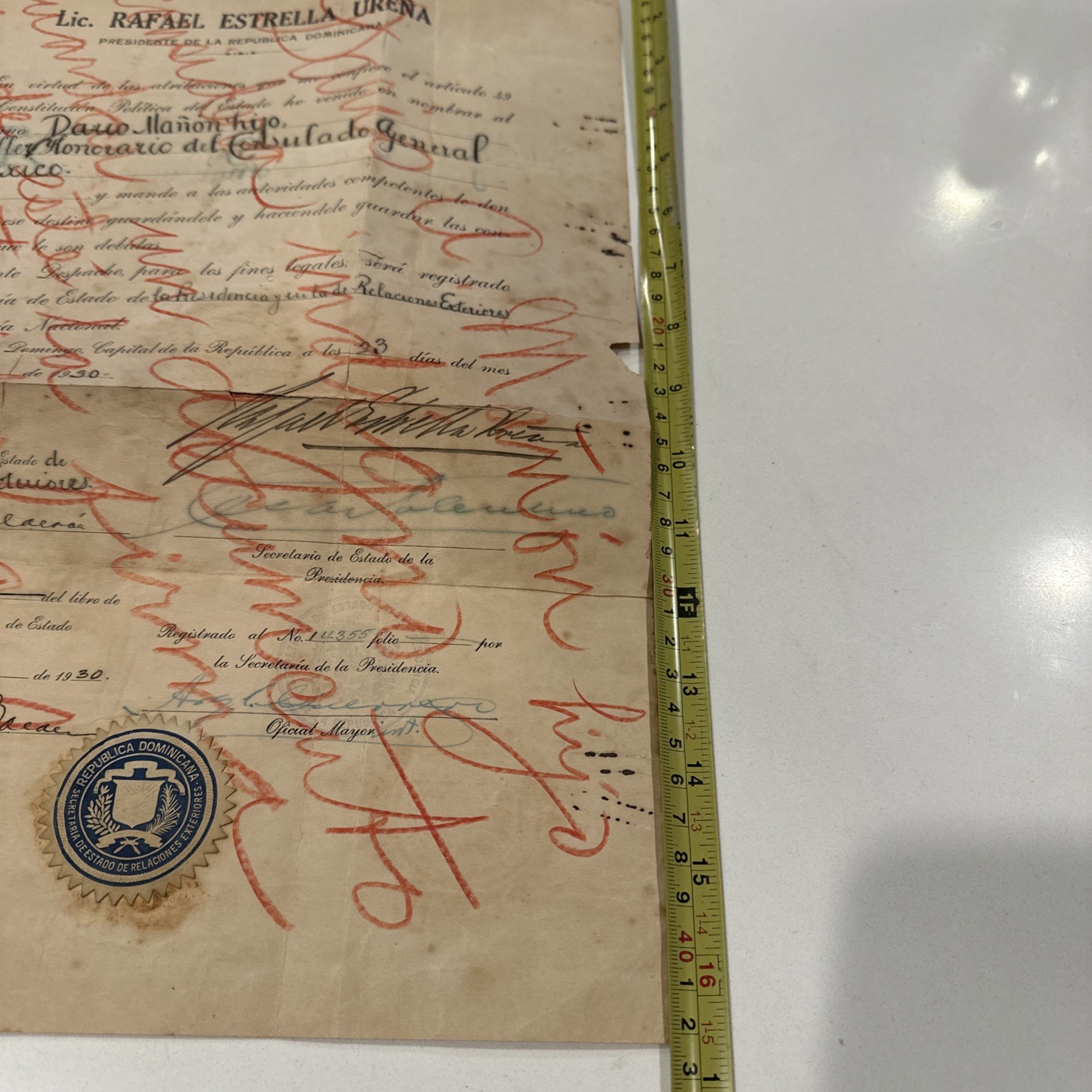 1930 Signed Document Rafael Estrella Ureña.