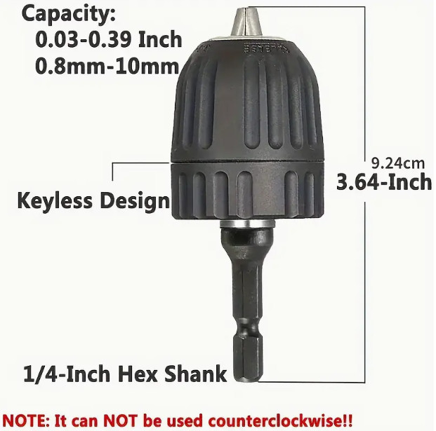 Keyless Drill Chuck Adapter+1/4" Hex Shank Quick Change Drill Bit Adapter Driver