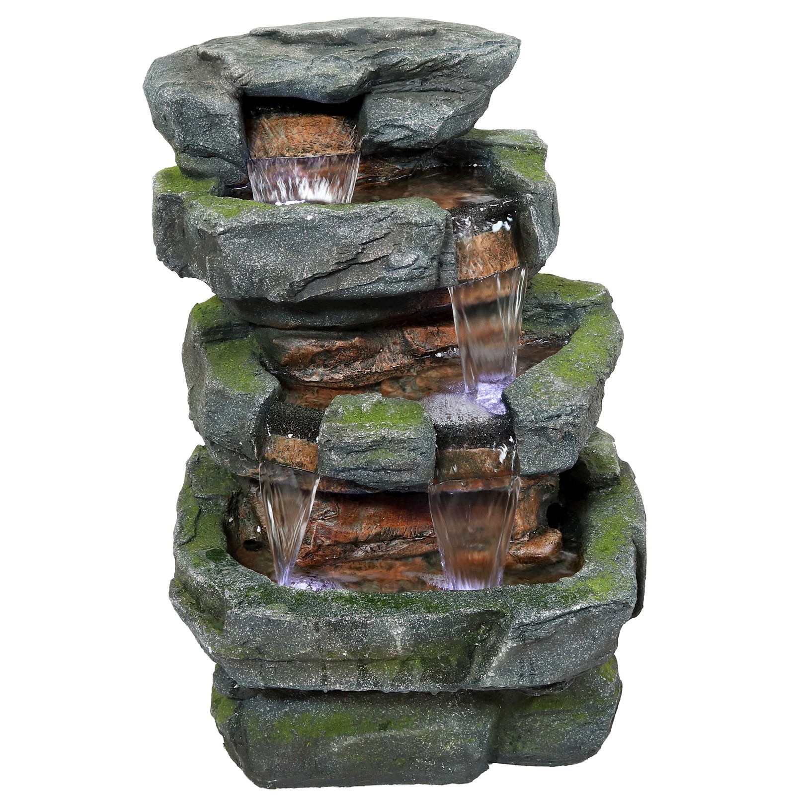 Electric Tiered Stone Waterfall Fountain with LED Lights - 23 in by Sunnydaze