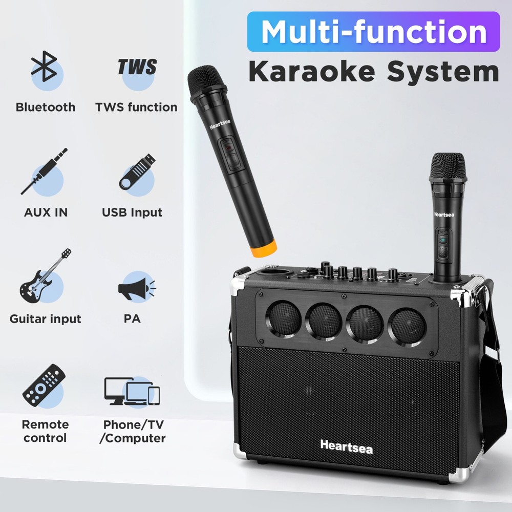 Portable Bluetooth Karaoke Machine with 2 Wireless Microphones