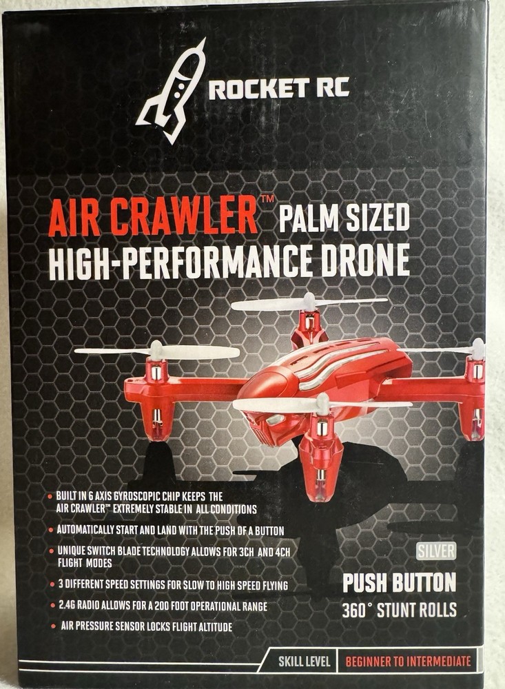 ROCKET RC AIR CRAWLER PALM SIZED HIGH PERFORMANCE DRONE RED-BOX HAS SOME DAMAGE