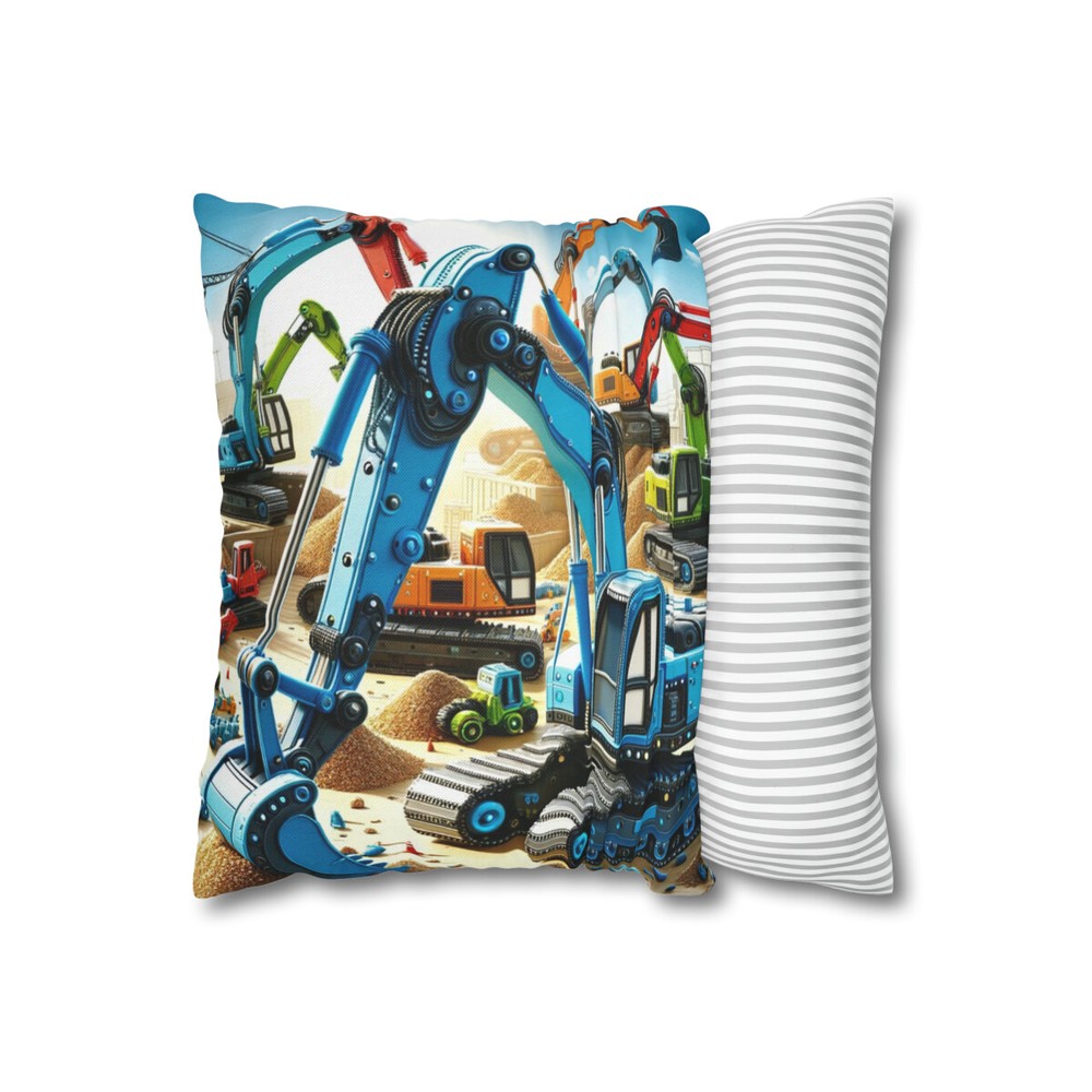 Excavator Spun Polyester Square Pillow Case