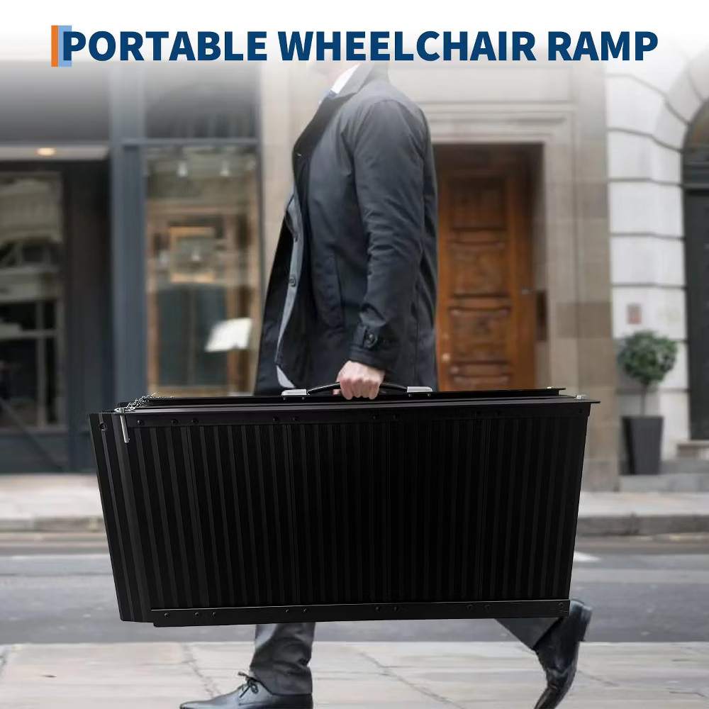 GOCAPTAIN 3FT Portable Wheelchair Ramp with Handle, Non-Slip Aluminum Folding