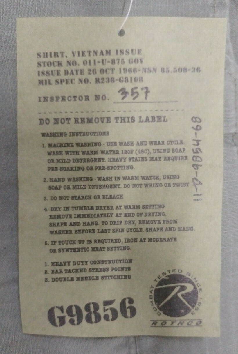 Vietnam Era Reproduction Slant Pocket BDU Shirt XX Large NEW