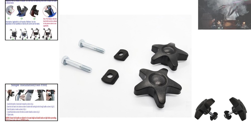 Black Replacement Arm Adjustment Knobs for Rollators – Durable & Easy to Install