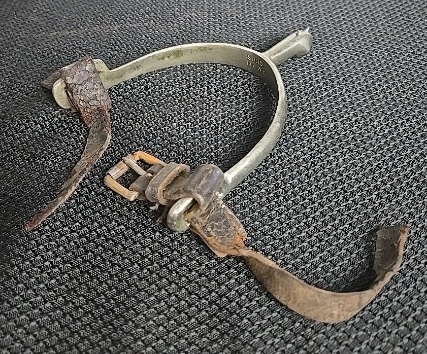 Vintage Western Cowboy Spurs Solid Nickel w/ Leather Straps Riding Spurs