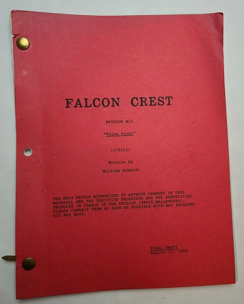 FALCON CREST / William Schmidt 1986 TV Script, Cesar Romero "False Front"