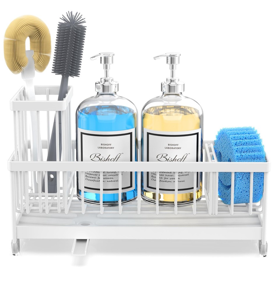 Kitchen Sink Caddy Extra Large Rustproof Sponge Brush Holder Stainless White