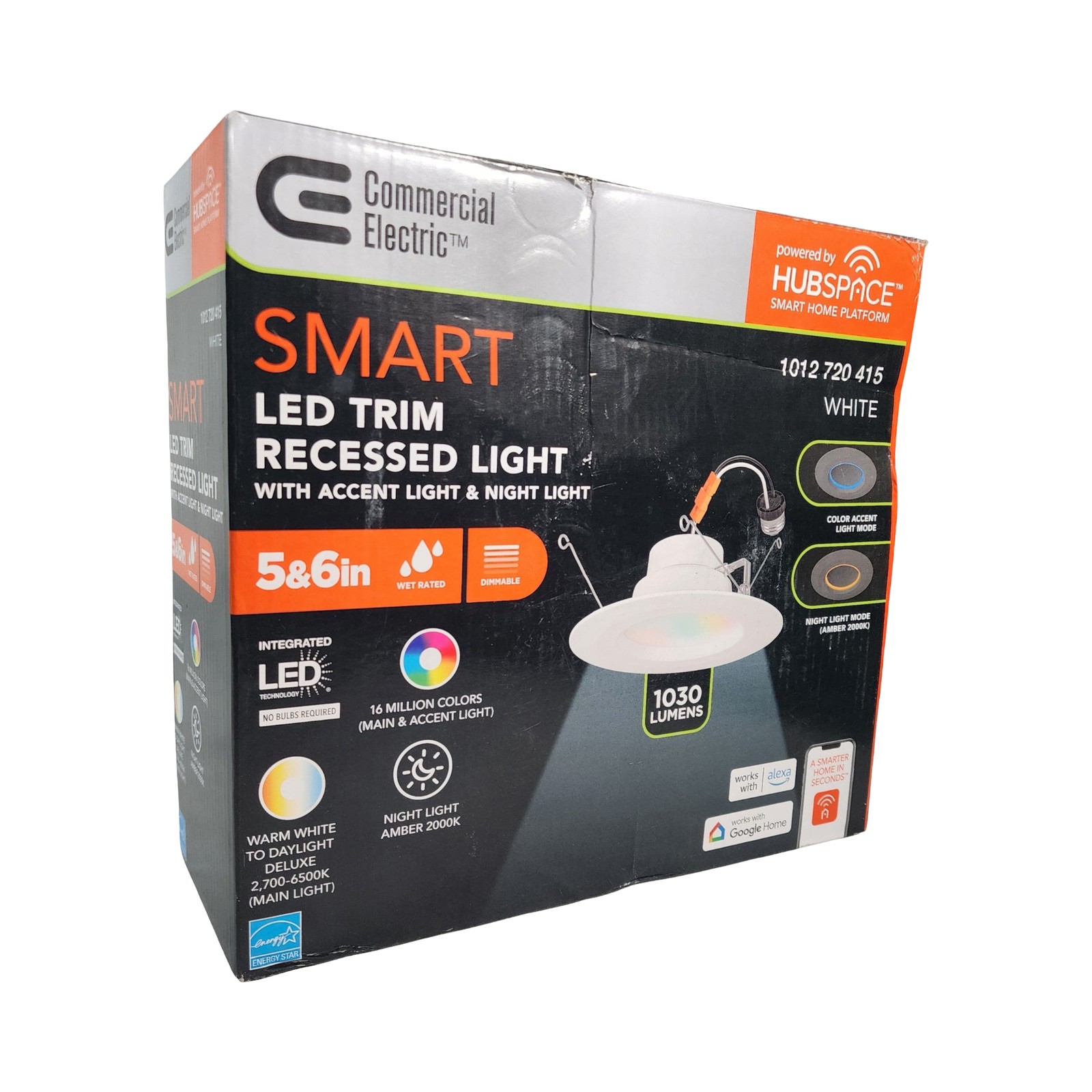 Commercial Electric Hubspace Smart LED Recessed Light 5/6in RGBW Dimmable Alexa