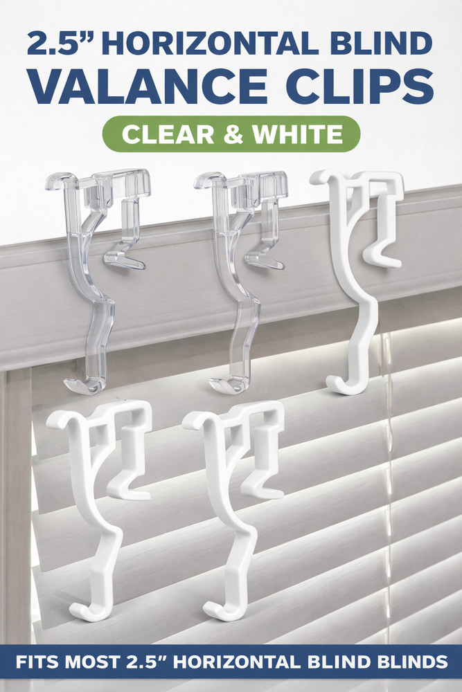 2.5" Blind Valance Clips – Snap-In Replacement Retainers – Clear or White