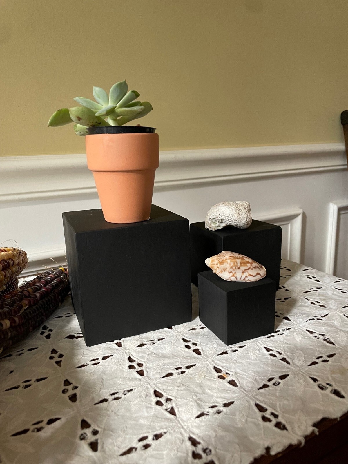 Black 3 Inch Solid Wood Block Cube 3x3x3 inches-riser, display, plant stand