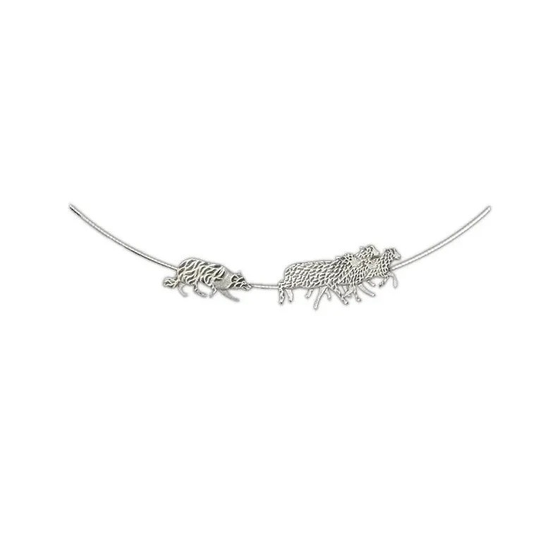 Working Border Collie & Sheep Necklace Solid 925 Sterling Silver Pendant