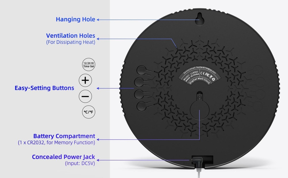 Digital LED Wall Clock Large Display Date & Temperature Auto-Brightness, White
