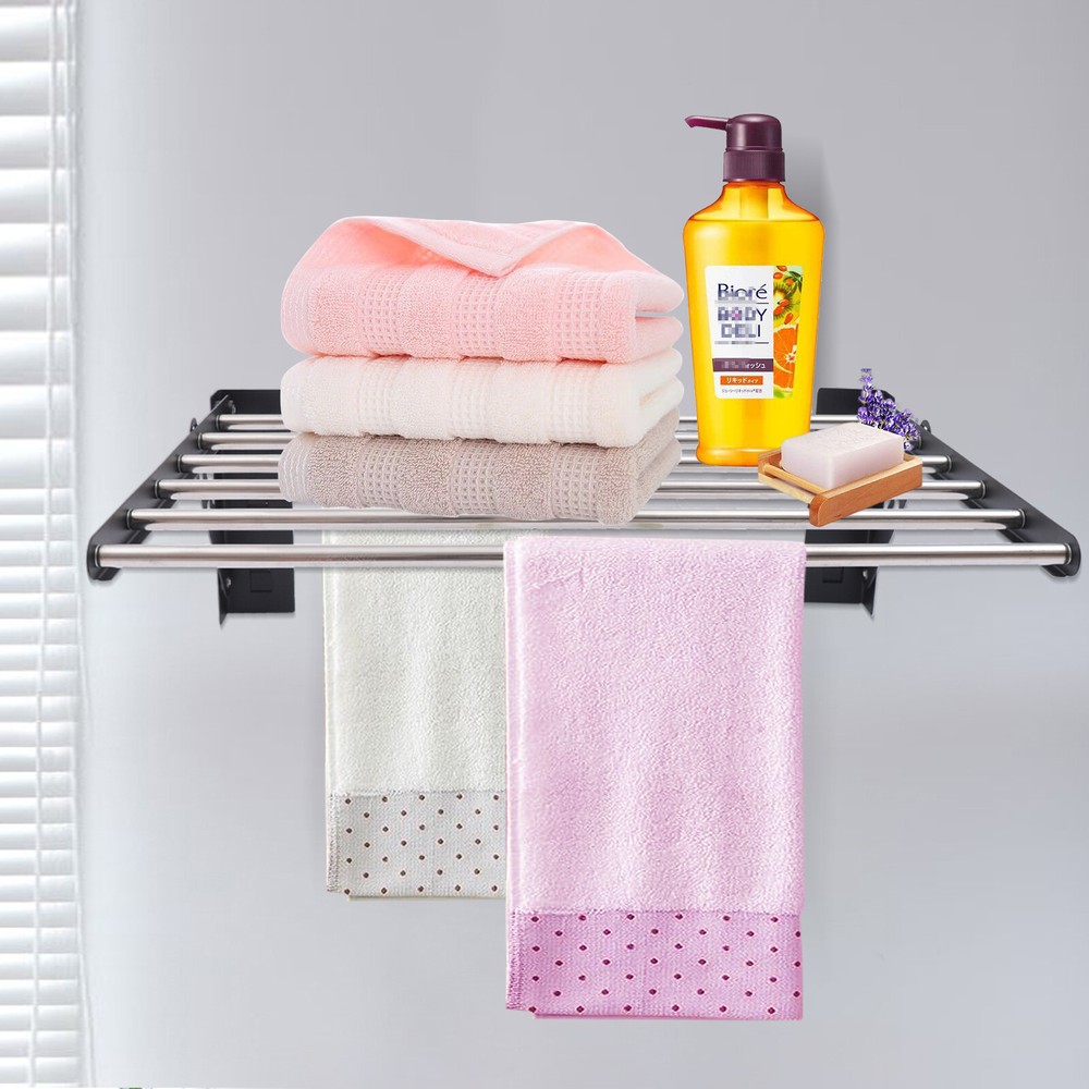 Folding Laundry Drying Rack Wall-mount Foldable Clothes Dryer Hanger Storage