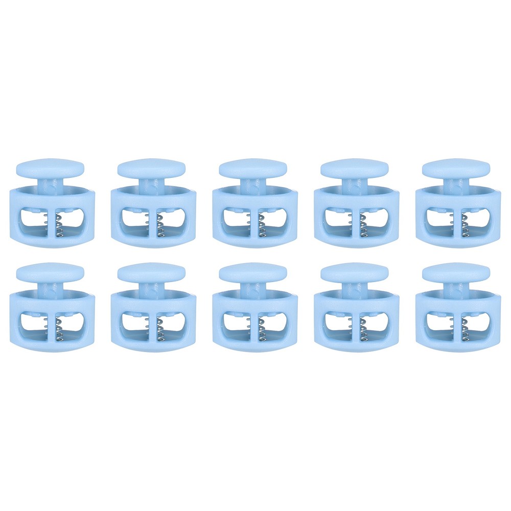 10pcs Cord Lock Double Hole Spring Toggle Stopper for Drawstring, Light Blue