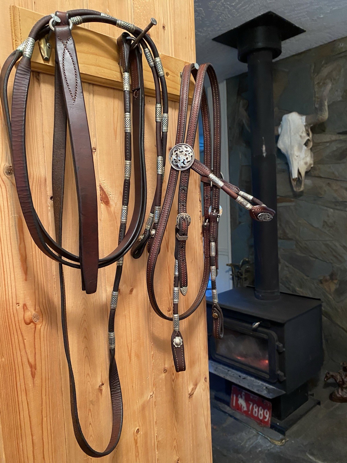 Vntg Poco Western Bridle & Romel Reins Silver Ferrule Fleming Filigree Sterling