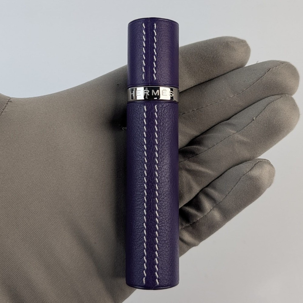 New HERMES Refillable Atomizer Perfume Case Accessory Leather Purple