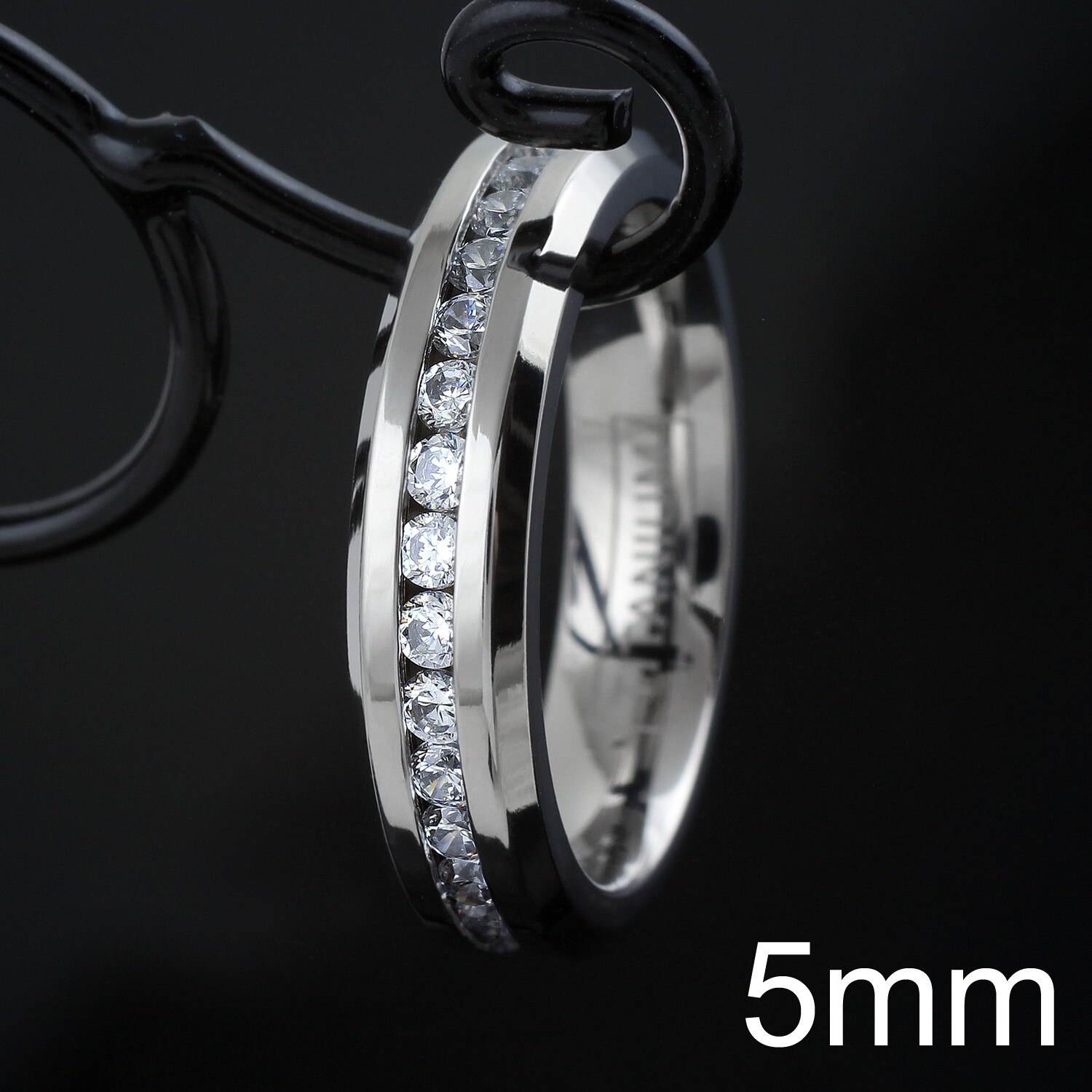 5/7mm Titanium 1.6 Carat Dazzling Eternity CZ Men's Wedding Band Ring Size 5-15