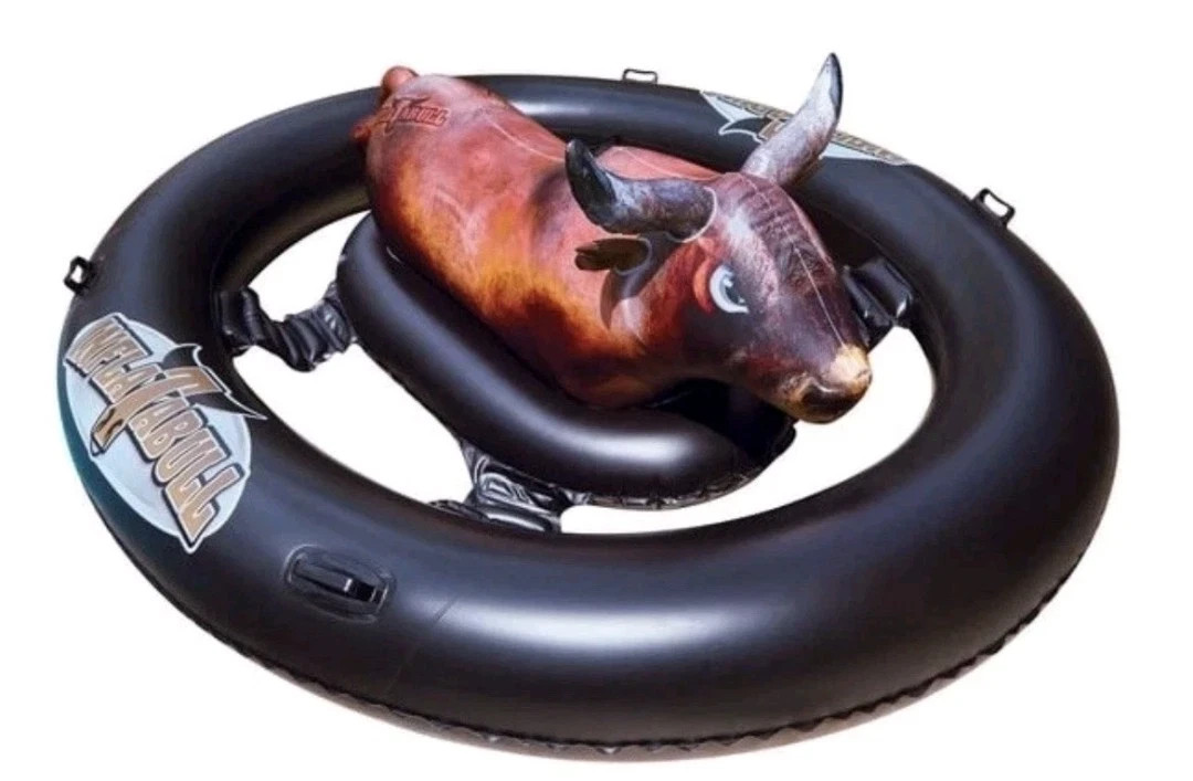 Over 7 FT, Inflatabull Inflatable Ride On Rodeo Bull Pool Toy Float Ages 9+ New