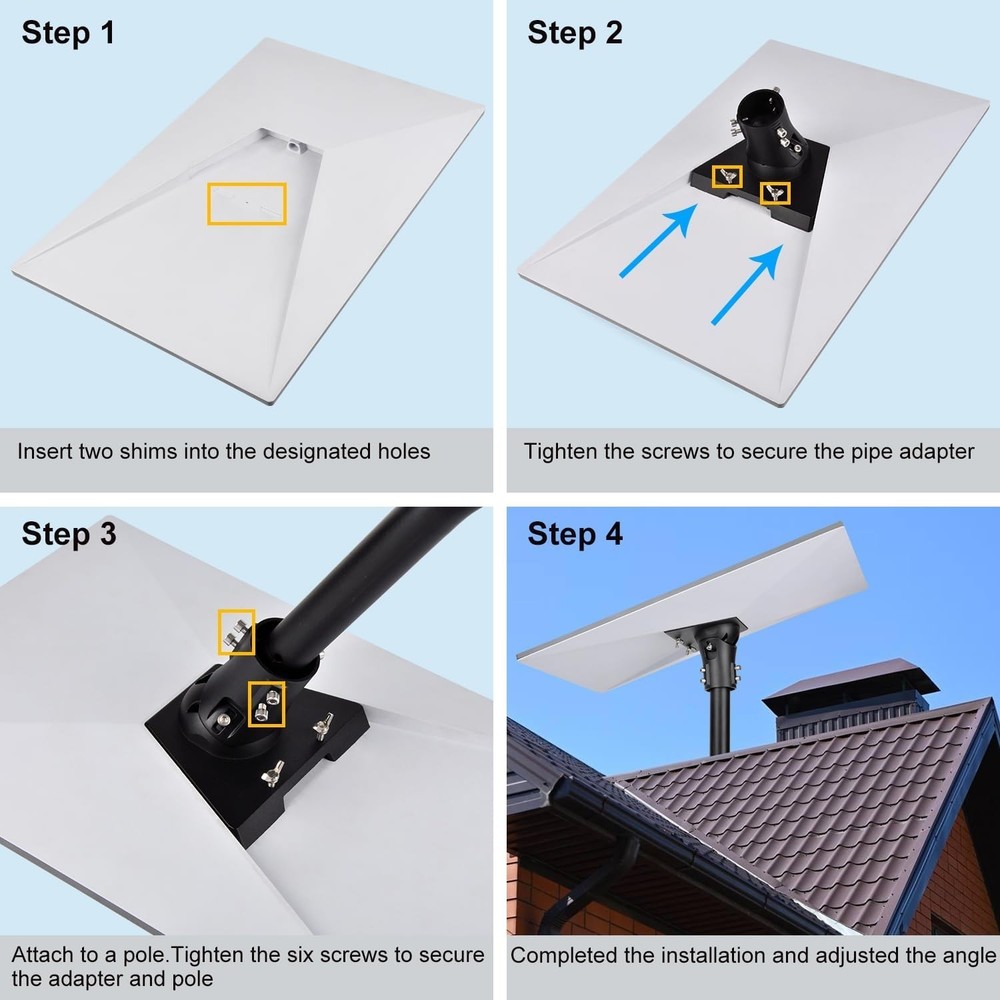Compact Adjustable Mount for Satellite Dish with Horizontal and Vertical Control