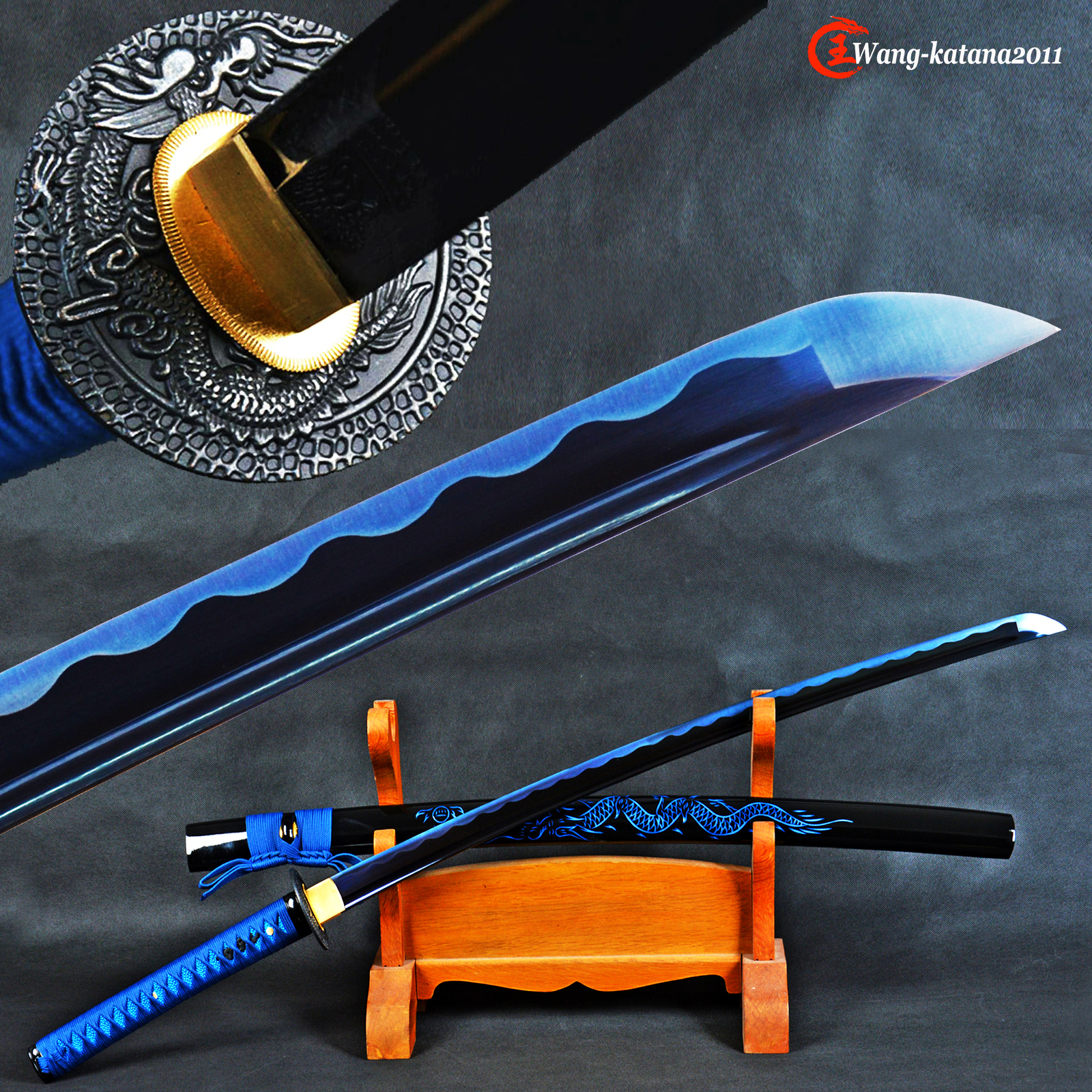 All Blue Handmade Sharp Dragon Japanese Samurai Katana Sword Full Tang 1095Steel