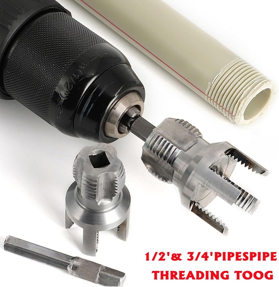 PVC Pipe Threader Kit, 3 Piece Set, 1/2" 3/4" NPT Sizes, Dual-Function Intern