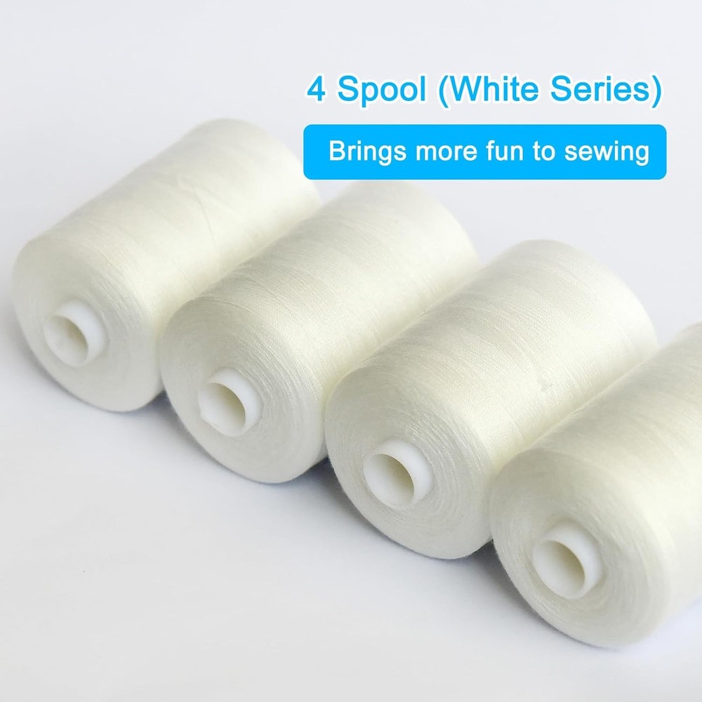 4 Spools Sewing Thread Polyester 1000yd White for Machine & Hand Use US