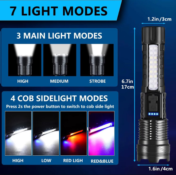 2pcs Rechargeable LED Flashlights, Super Bright Handheld Flashlight, 7 Modes wit