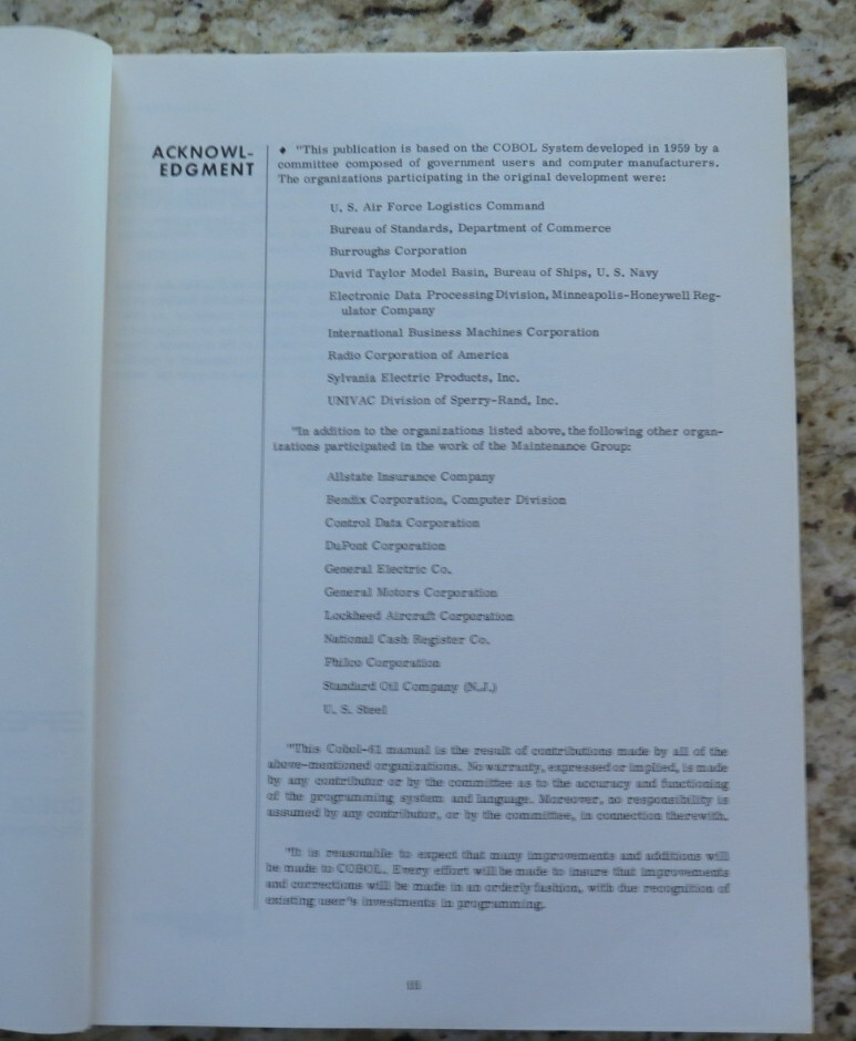 Vintage SPECTRA 70 RCA All Systems COBOL Reference Manual Dated 1969